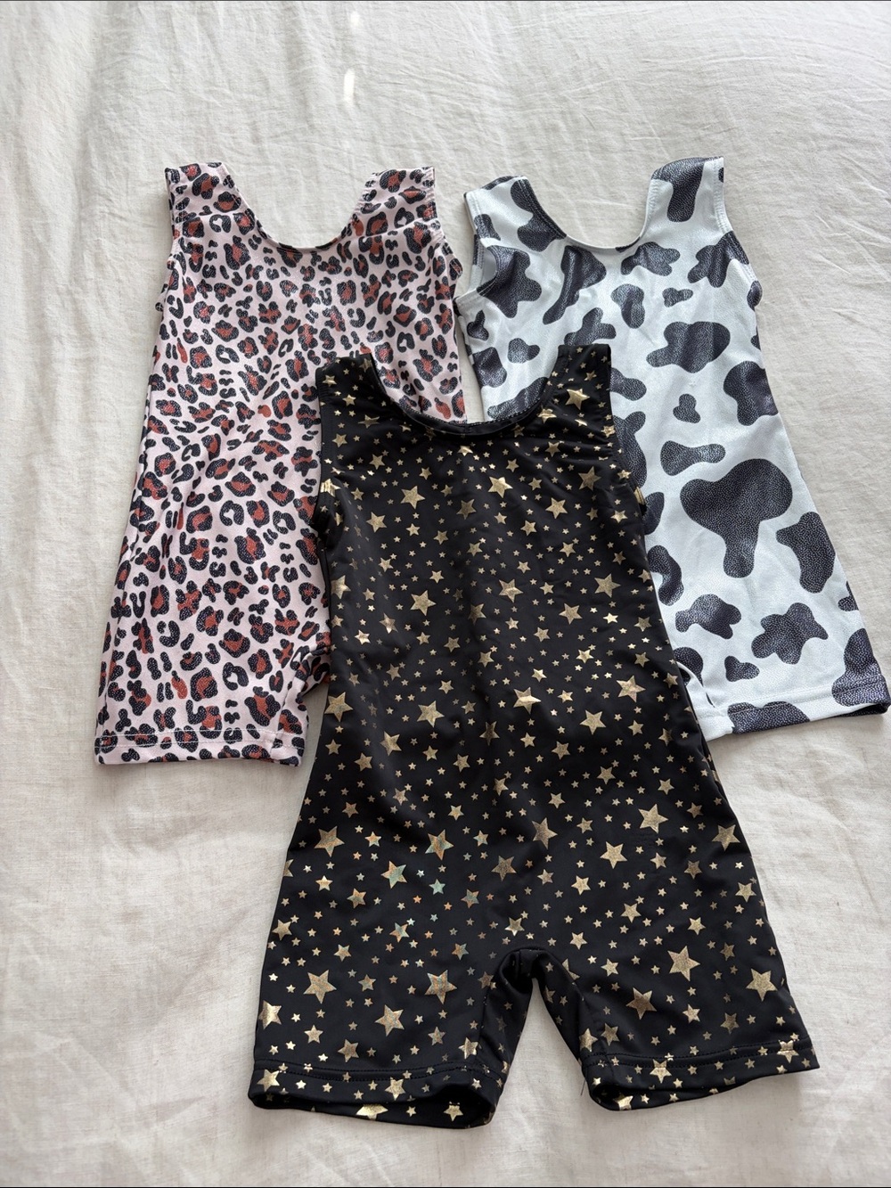 Set of 3 Girls' Printed Rompers - Leopard, Cow, and Gold Star